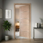 EV Walnut Flush Door with Aluminium Strips (80") (ID: DR-1037) - Image 2