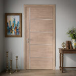 EV Walnut Flush Door with Aluminium Strips (96") (ID: DR-1038)