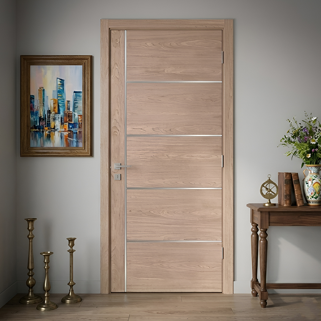 04 EV Walnut Flush Door with Aluminium Strips (80") (ID: DR-1037) - Image 1